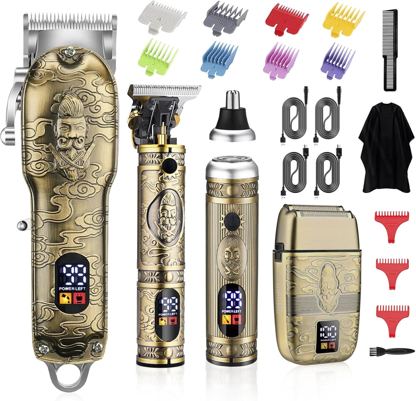 Soonsell Men's Professional Hair Clippers & Trimmer Set - T-Blade, Nose Trimmer, Foil Shaver, LCD Display (Bronze)