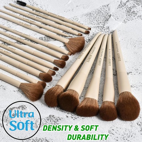 LORYP 18-Piece Makeup Brush Set - Ultra Soft Face & Eye Brushes for Flawless Application | Khaki