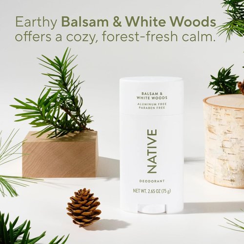 Native Deodorant - Aluminum-Free Odor Control for Men & Women | Balsam & White Woods, 2.65oz