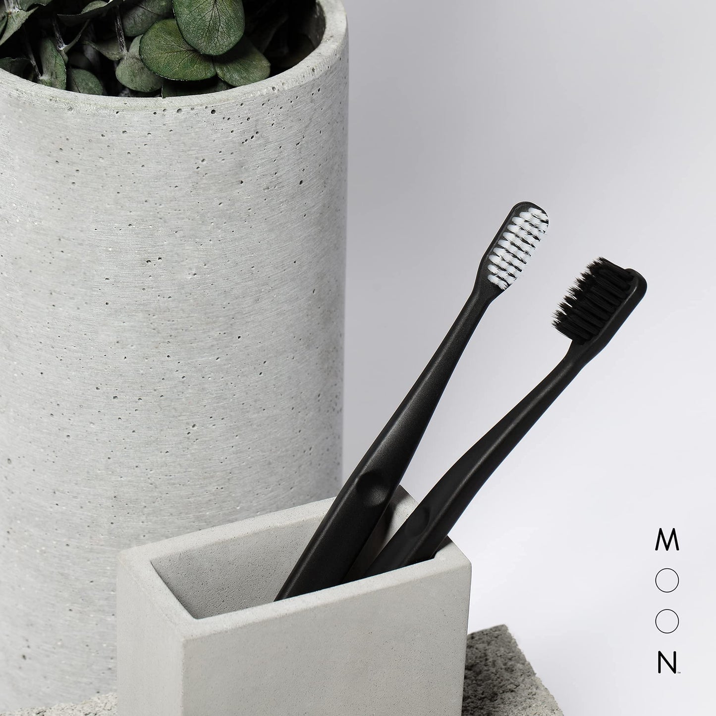 MOON Soft Bristle Toothbrushes, White and Black Sleek Design, Gentle Cleaning, Ideal for Daily Oral Care, Soft Bristles for Comfortable Use, (2 Pack)
