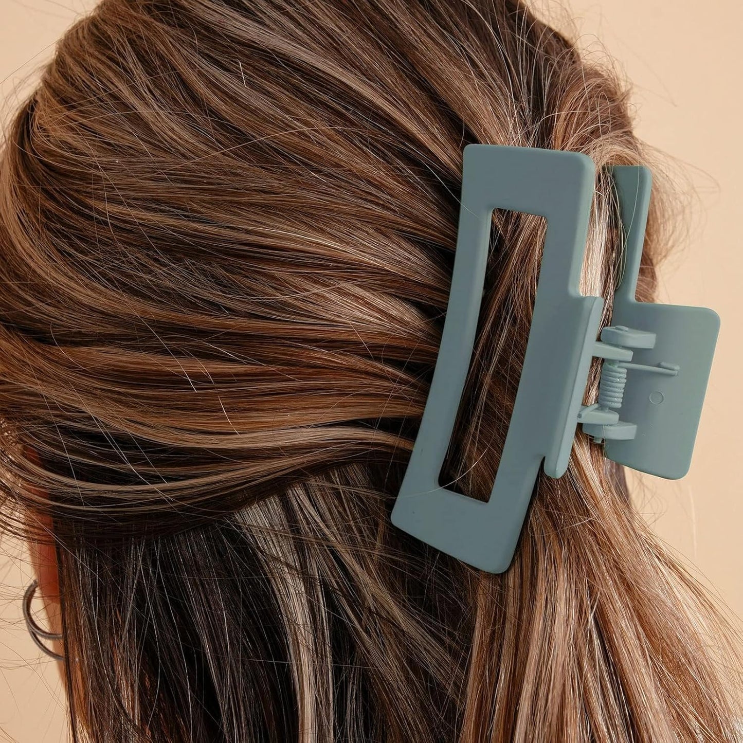 6 Pack Square Claw for Women Girls, 3.5" Medium Non-slip Rectangular Matte Clips Strong Hold Jumbo Hair Styling Accessories, Cool