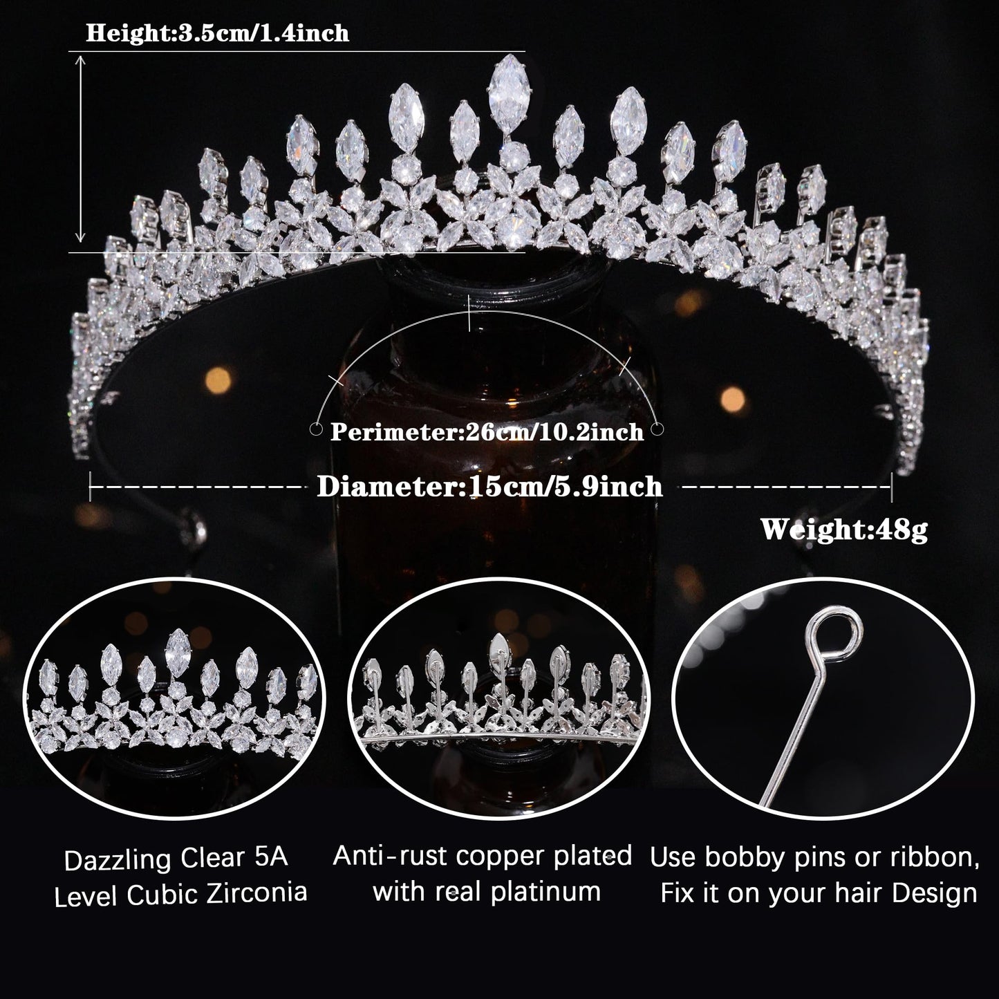 Aoligrace Small Cubic Zirconia Wedding Tiaras for Women CZ Sweet 16 Quinceanera Crowns for Girls Fairy Royalty Hair Jewelry