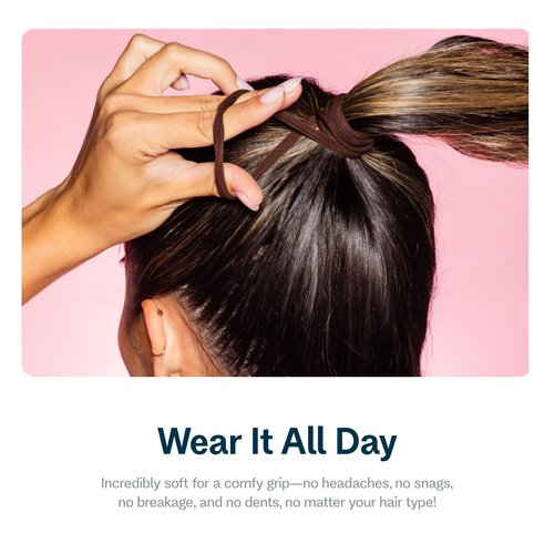 Gimme Beauty Fine Hair Elastic Bands - Slim-Fit Elastic Ties for Fine, Brittle, or Bleached Hair - No-Dent, Gentle-Grip Ponytail Holders for All-Day Comfort - 12 Pack, Dark Brown