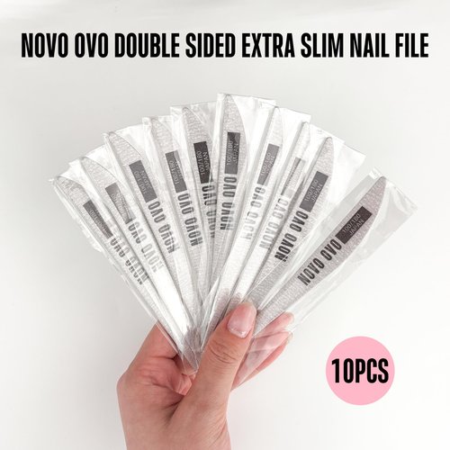 NOVO OVO Thin Nail File 10 PCS Professional Double Sided Extra Slim,Reusable,Emery Board(100/180 Grit) Nail Styling Tools for Home and Salon,Manicure Pedicure Tool and Nail Buffering Files