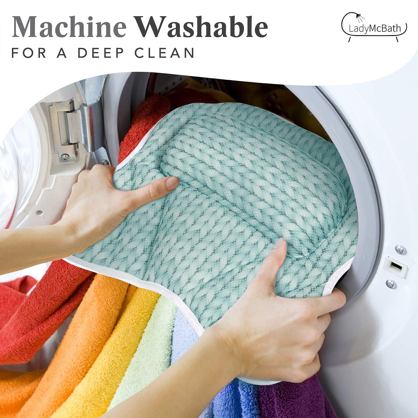 Lady McBath Bath Pillow - Luxury Bath Pillows for Tub Neck and Back Support - Powerful Suction Cups, Machine Washable Bathtub Accessory for Relaxation (Turquoise)