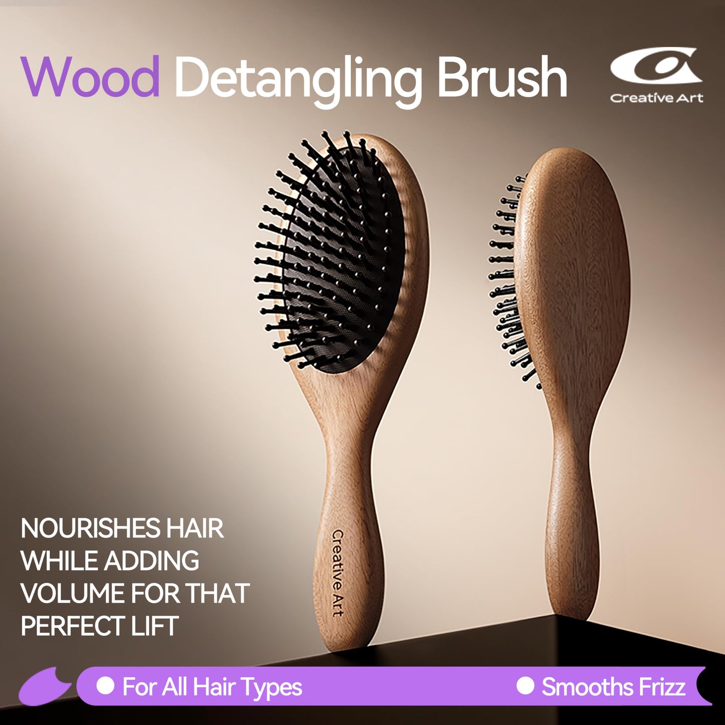 Wooden Paddle Hair Brush for Women & Men, Detangler Hairbrush with Ergonomic Handle & Air Cushion, Scalp Massager Suitable for Curly/Fine/Thick Hair, Wet & Dry Styling and Detangling Brushes