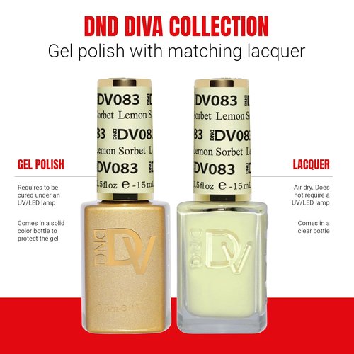 DND Gel Polish Coquette Collection - UV/LED Gel & Air Dry Nail Lacquer Duo | 083 Lemon Sorbet, 0.5 Fl Oz