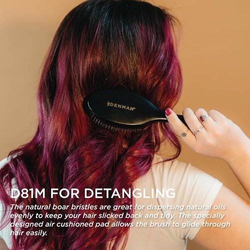 Denman Boar Bristle Hair Brush - Smoothing & Shine Enhancing for All Hair Types | Curl Defining & Detangling