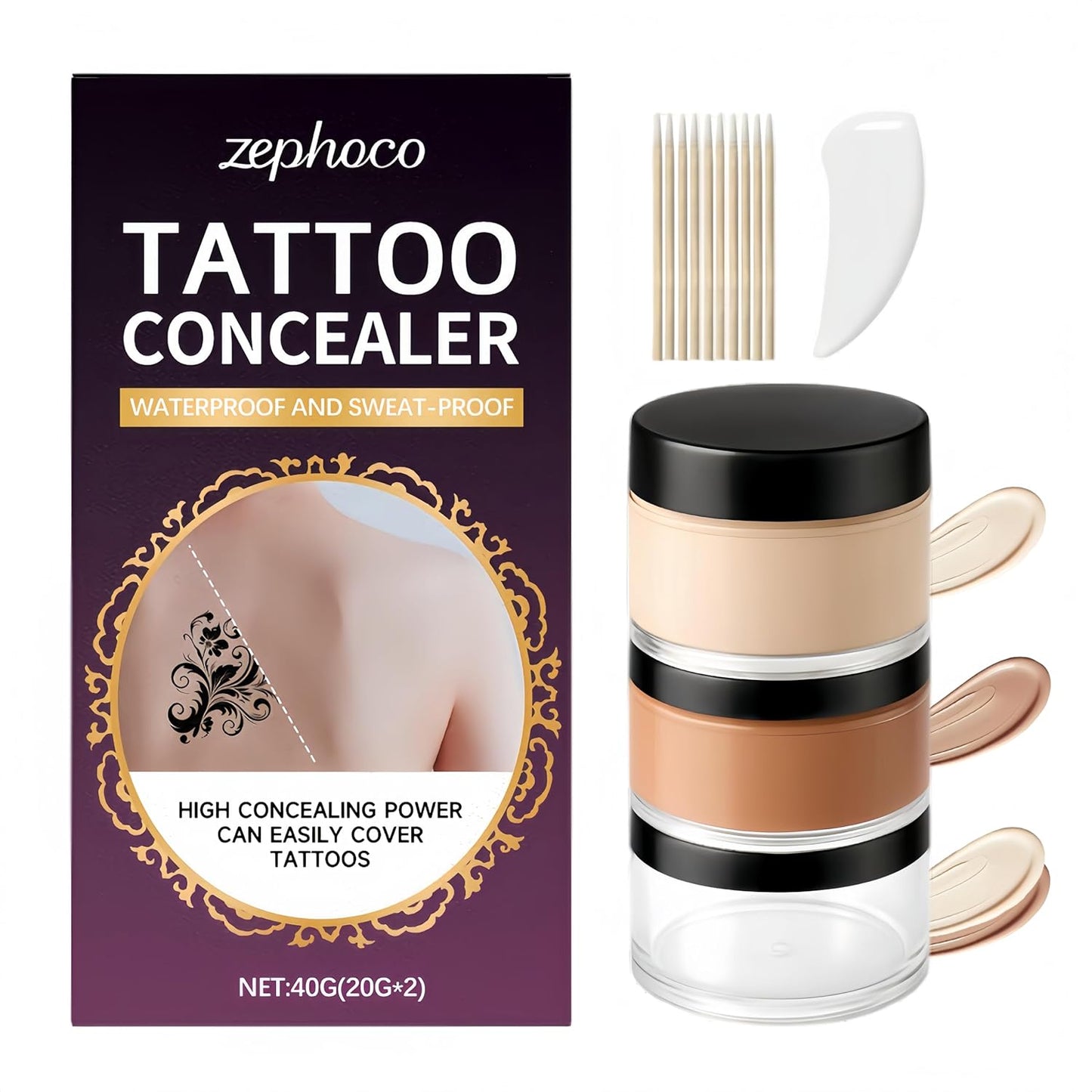 Skiennix Full Coverage Tattoo Cover Up Cream - Waterproof & Sweatproof Concealer for Scars, Birthmarks & Dark Spots - Dual Shades (Ivory & Medium Deep)