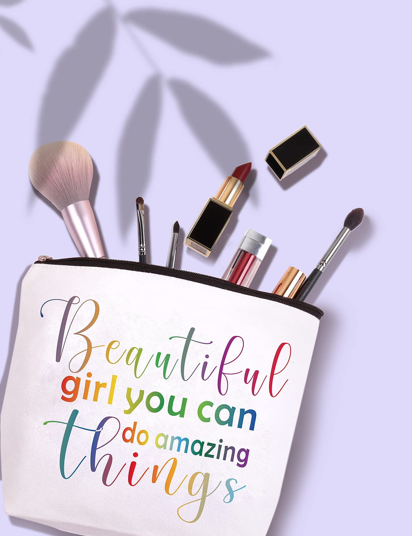 VeryMerryMakering Beautiful Girl You Can Do Amazing Things, Inspirational Gifts for Women, Amazing Gifts for Teen Girls, Beautiful Gift Makeup Bag, Inspirational Jewelry Dish, Amazing Mirror