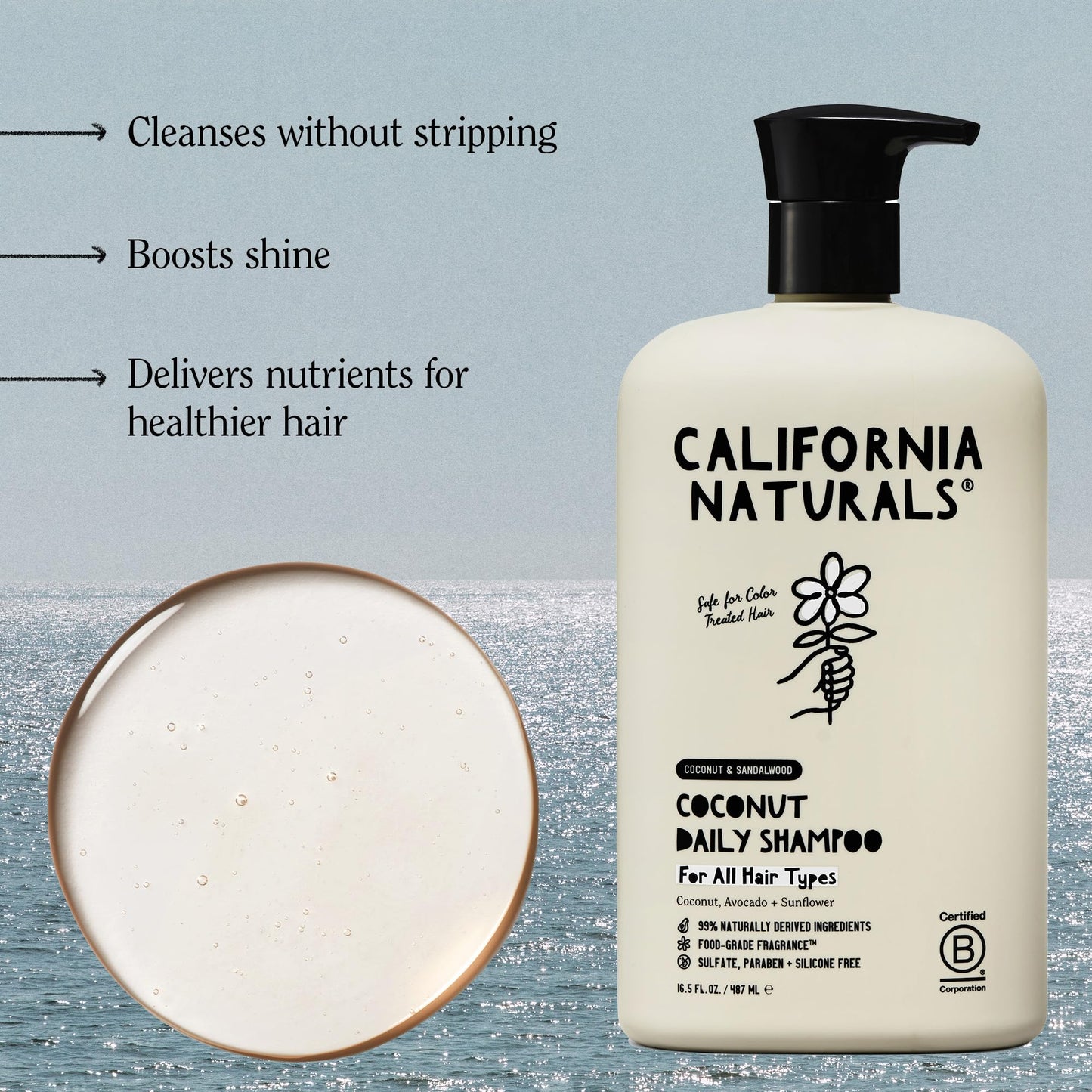 California Naturals Shampoo, Scalp and Hair Care for Women and Men, Coconut Cleansing Complex, Natural, Vegan, Cruelty, Silicone, Paraben, and Sulfate Free Shampoo, All Hair Types, 16.5 fl oz