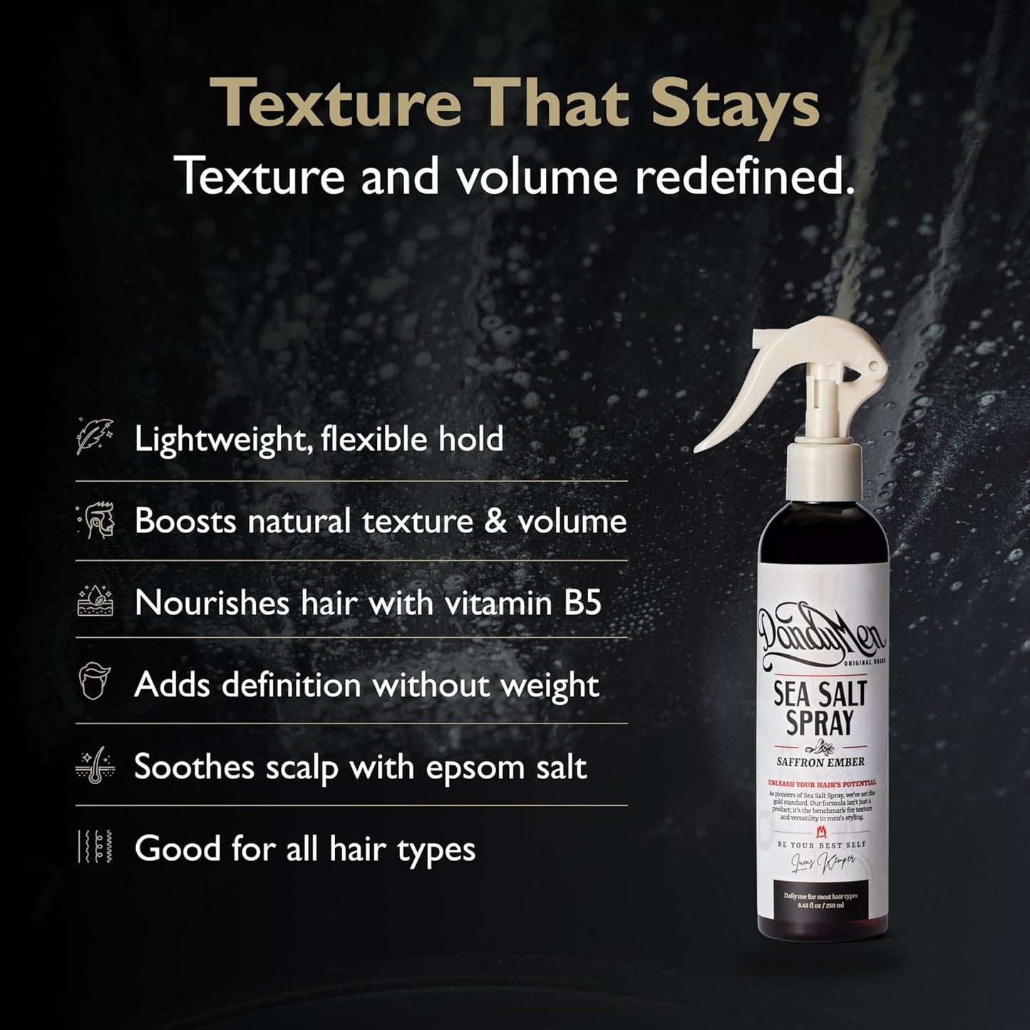 Sea Salt Spray for Men - Texturizing & Volumizing Hair Spray for Beachy Waves | Saffron Ember, 1-Pack