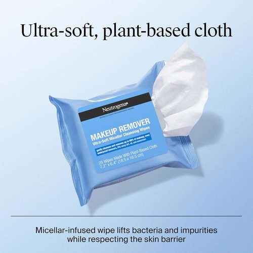 Neutrogena Makeup Remover Wipes - Alcohol-Free Micellar Towelettes for Waterproof Mascara | Twin Pack 2 x 25 Ct