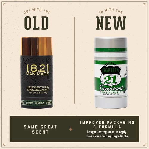 18.21 Man Made Deodorant for Men - Long-Lasting Odor Control & Skin-Soothing Formula | Bold Scent