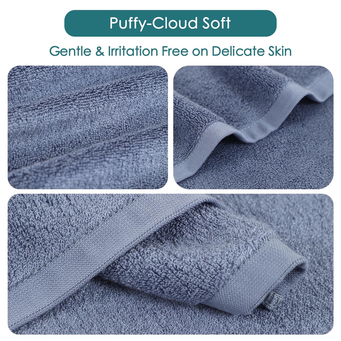 Wash Cloths 12 Pack, 13x13 inch Large Face Towel on Sensitive Skin, Easy to Clean Slate Blue Makeup Eraser Cloth, Super Soft and Gentle Bath Washcloths for Face and Body, Reusable Facial Clean Clot