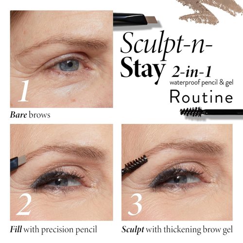 Laura Geller New York Waterproof Brow Pencil & Gel - Dark Brown, Long-Lasting Formula