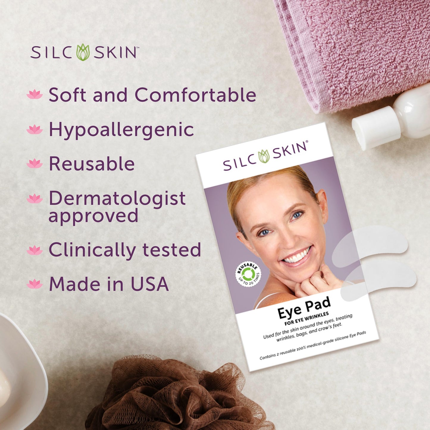 SilcSkin Silicone Eye Pads - Reusable Overnight Eye Patches, Medical-grade Silicone for Fine Lines, Crepey Skin, and Puffiness - 20 Day Supply