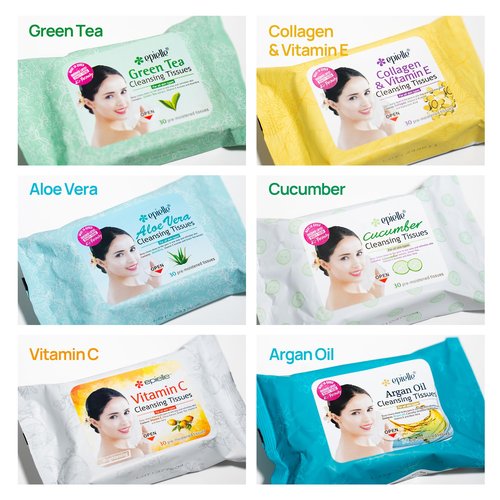 Epielle Makeup Remover Wipes, Remove Waterproof Mascara, Gentle Daily Facial Cleanser Towelettes with Vitamin C, Aloe Vera & Collagen, Stocking Stuffers, 30 Count (Pack of 6)