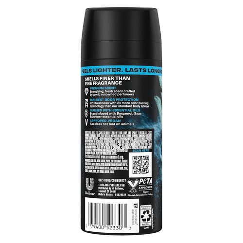 AXE Fine Fragrance Body Spray - Aqua Bergamot | 72-Hour Freshness, Aluminum-Free, 2.9 oz