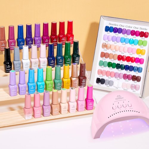 Beetles Gel Nail Polish Kit with U V Light - 35 Colors 68 Pcs Gel Polish Set One Color One Bottle Seasonal Whispers Nails Kit with Top Base Coat Beauty Must Have DIY Salon Manicure Gifts for Women