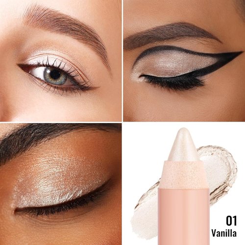 Oulac Twist-Up Shimmer Eyeshadow Stick - Waterproof, Creamy & Blendable Vegan Eye Makeup, 1.25g | 01 Vanilla