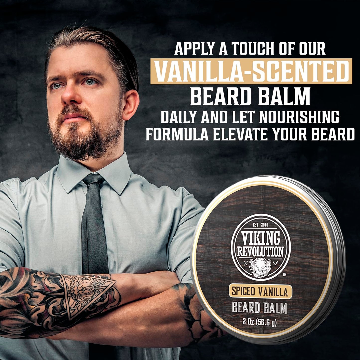Viking Revolution Spiced Vanilla Beard Balm - Nourishing Beard Butter with Argan & Jojoba Oils | 2oz