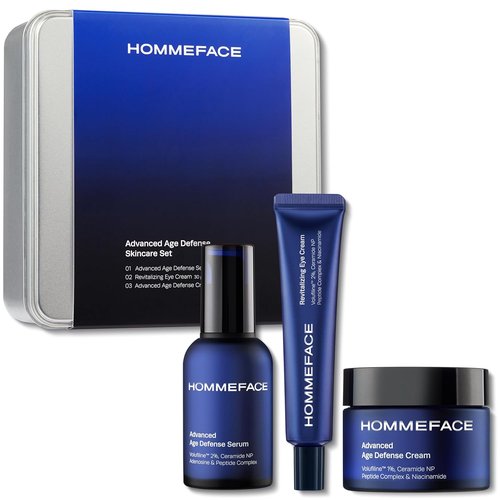 HOMMEFACE Men's Advanced Age Defense Skincare Set - Anti-Aging Serum, Eye Cream & Face Cream with Korean Technology