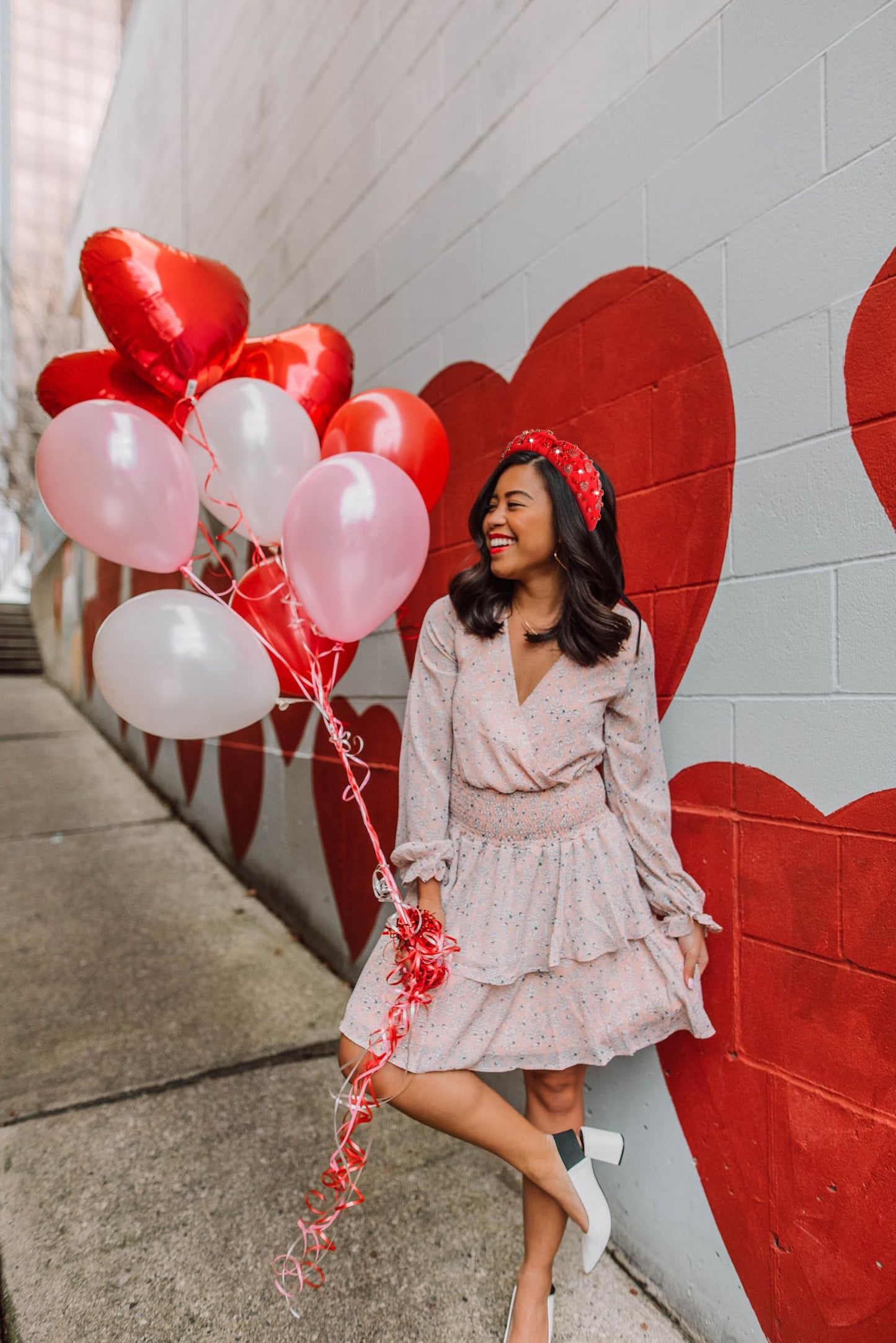 Valentine’s Day Heart Headbands for Women Valentine’s Day Accessories Jeweled Beaded Heart Knotted Headband Pink Red Rhinestone Wide Top Knot Headband Valentine Party Favors Gifts (Valentine's 8)