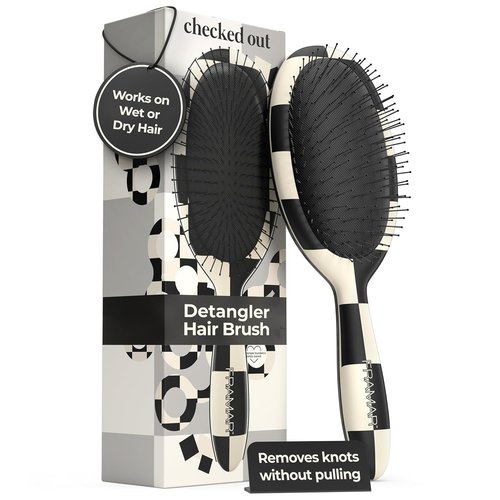 FRAMAR Checkered Print Hair Brush - Detangling Wet Hair Brush for Women | Black and White Design