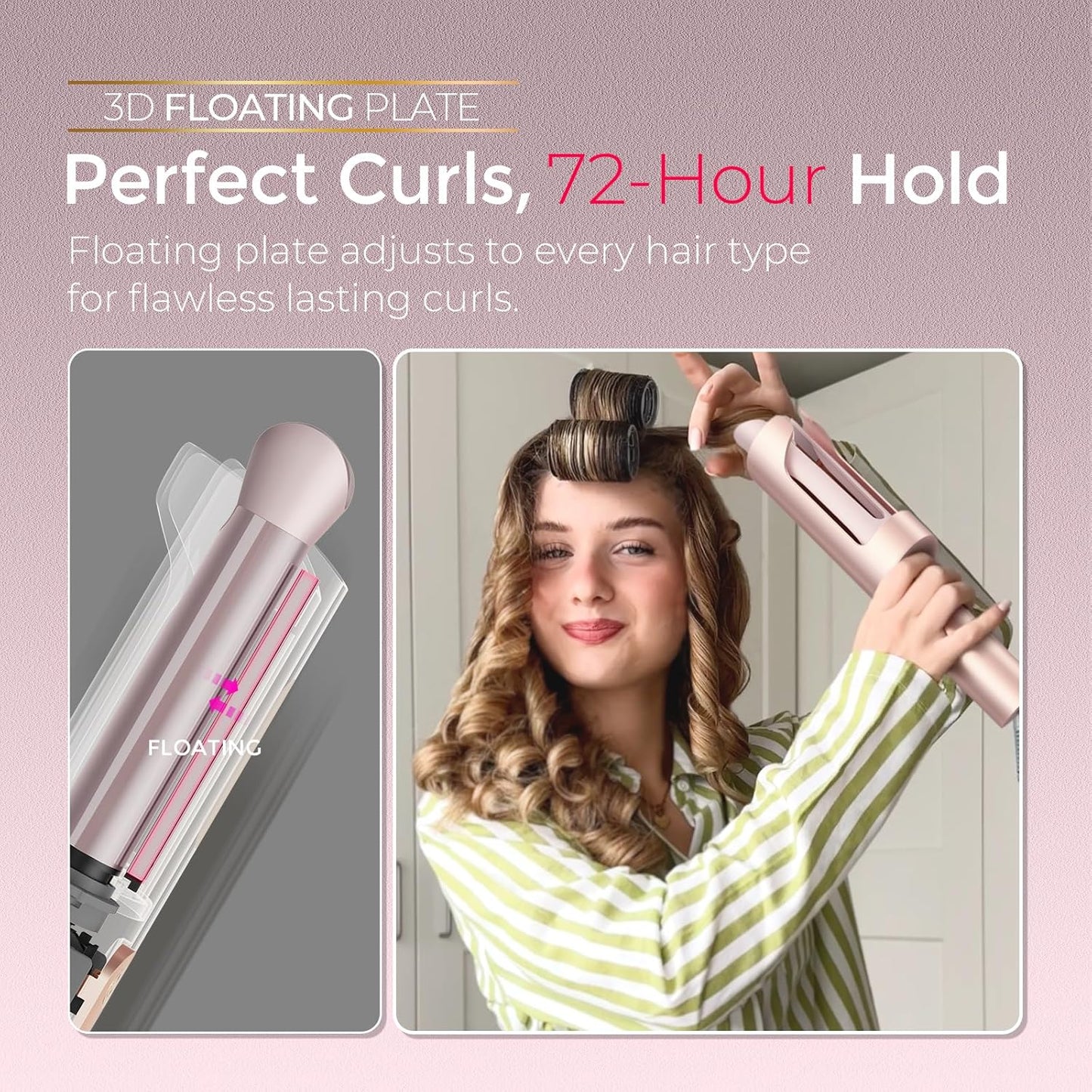 TYMO CurlPro Plus Automatic Curling Iron - 1-Inch Long Barrel Ceramic Curler for Long Hair, Gold Blush