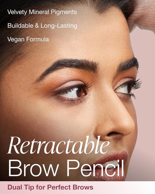 Mineral Fusion Retractable Brow Pencil - Dark Brown | Award-Winning Eyebrow Shaping & Defining Tool with Blending Spoolie - Long-Lasting, Vegan Formula