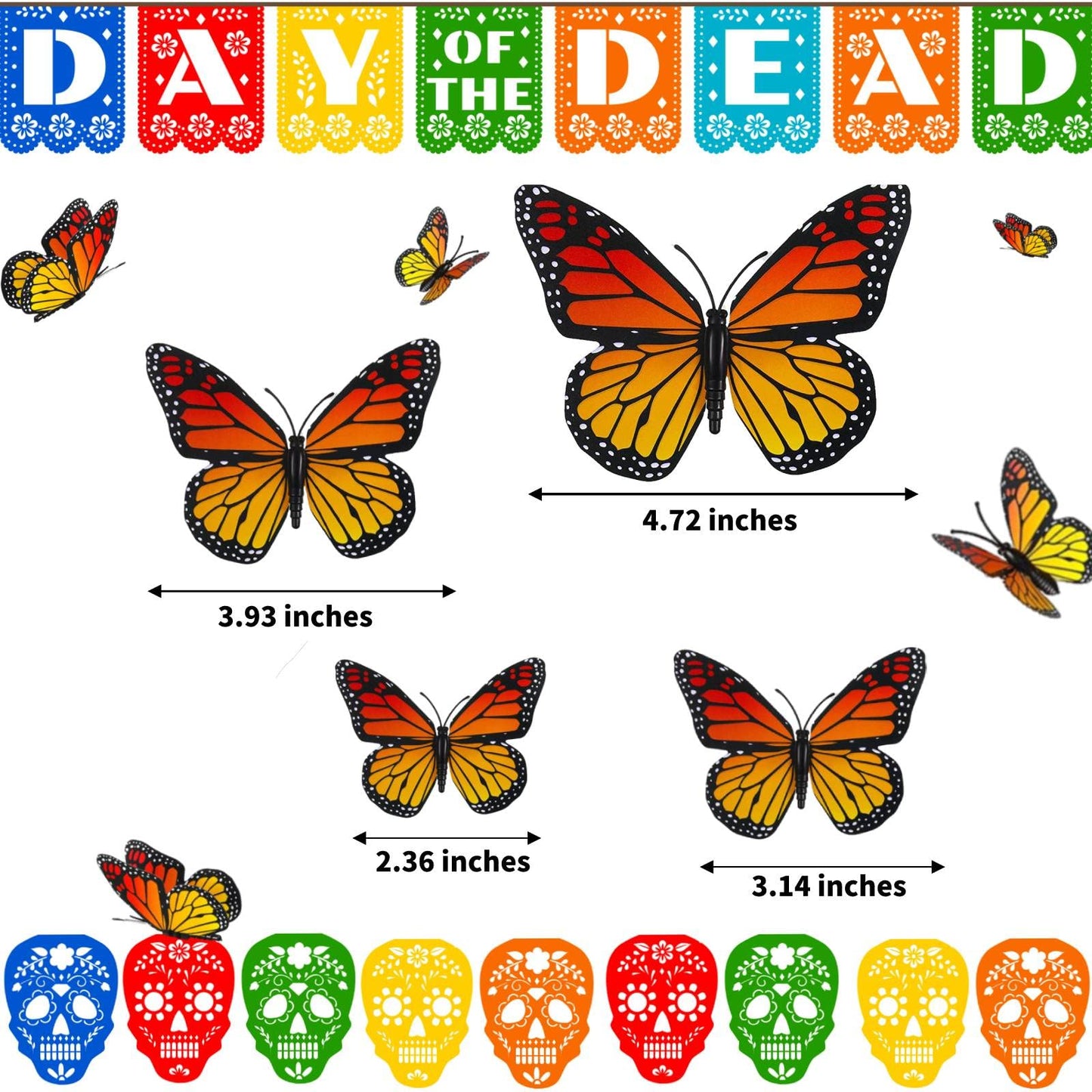 60 Pcs Monarch Butterfly Hair Clips, 4 Size 3D Simulation Butterflyr Hair Barrettes Butterfly Headwear Clips for Halloween Dia De Los Muertos Decorations (60 Pieces)