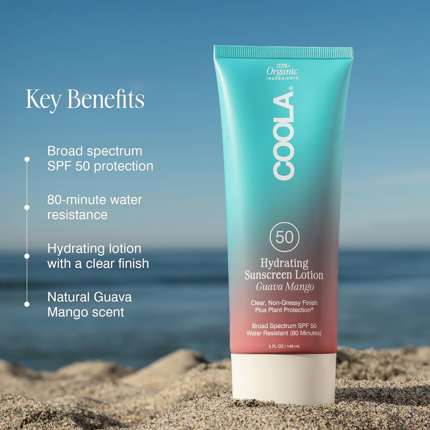 COOLA Organic Sunscreen SPF 50 - Vegan & Gluten-Free Body Lotion for Daily Protection | Guava Mango, 5 Fl Oz