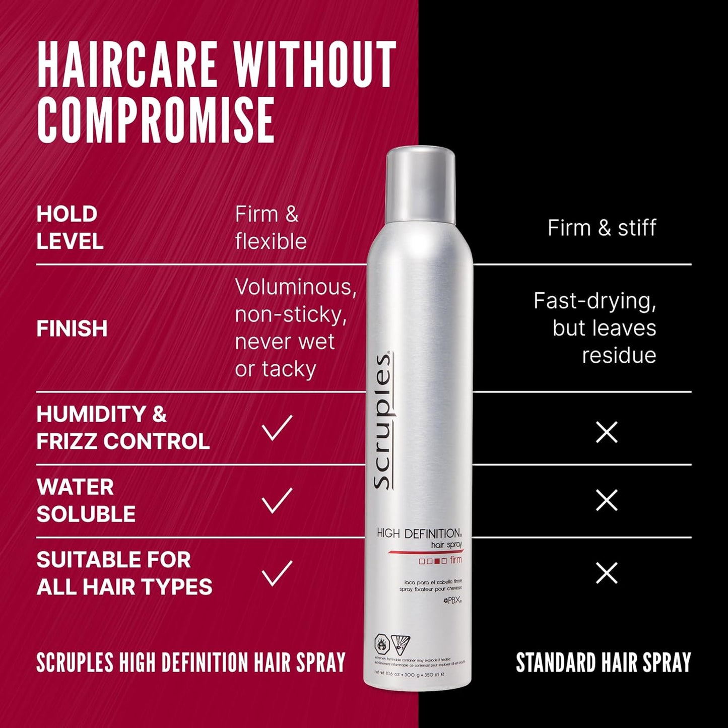 Scruples High Definition Hair Spray - Volumizing Hairspray for Extra Hold & Shine | Humidity Resistant, Non-Sticky (10.6 oz)