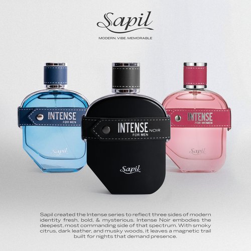 Sapil Intense Noir Eau de Parfum for Men – Long-Lasting Masculine Perfume with Amber, Leather, Patchouli & Musk – Bold Scent with Citrus Notes – 100ml