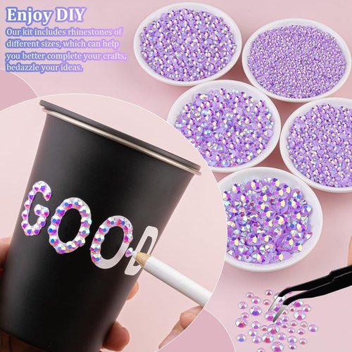 Resin Rhinestones for Crafting with 3Pcs 10ml B7000 Jewelry Glue, 2 Boxes Lavender Purple AB Flatback Gems Crystals Diamond for Bedazzling Crafts DIY Nail Art Makeup,Gems for Clothing Tumblers Shoes
