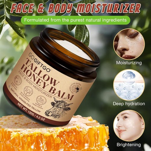 GOGIFTGO Beef Tallow Face Moisturizer - Natural Hydrating Balm with Honey for Radiant Skin (1 Piece)