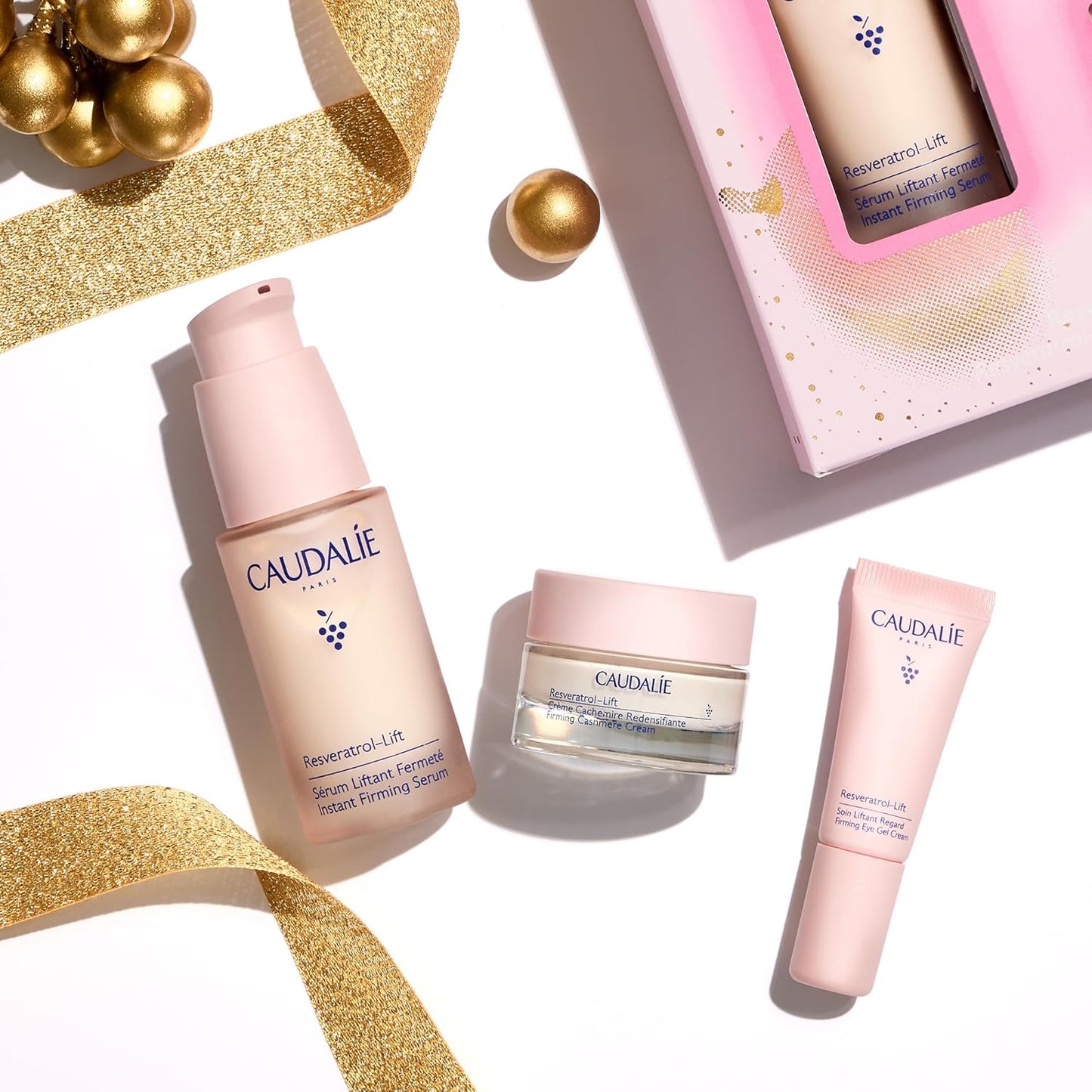 Caudalie Lift & Love Skin Care Set - Full-Size Resveratrol-Lift Serum & Free Travel-Sized Moisturizer & Eye Cream