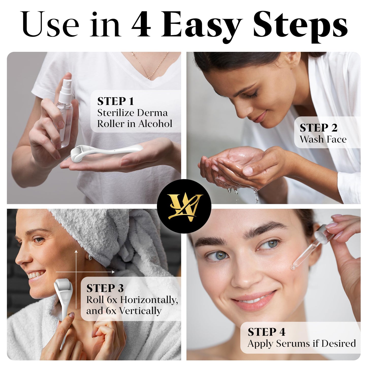 Derma Roller for Skin, Hair & Beard – Women and Men Titanium Microneedling Roller for Face & Scalp, Safe & Easy to Use 0.25mm - White