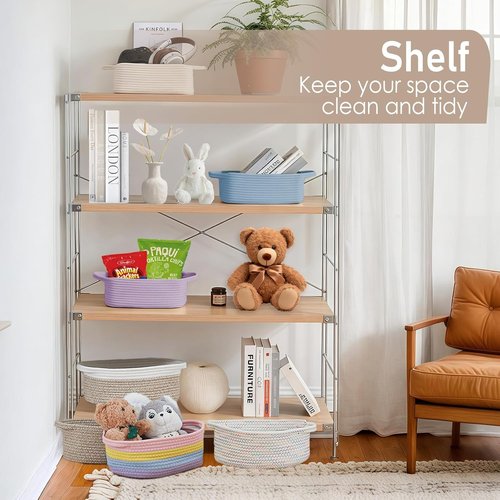 JMvicyroam Woven Basket - Small Rope Storage Bin with Handles for Organizing Shelves & Closets | Pink Gift Basket for Toys & Books