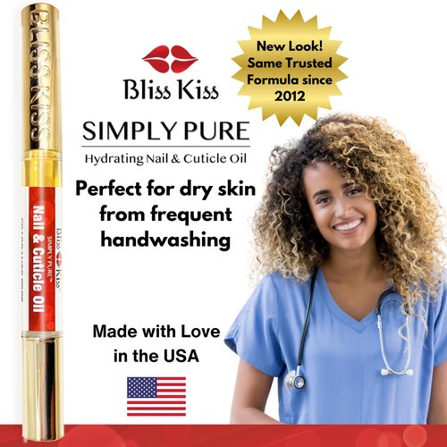 Bliss Kiss Fragrance Free Nail Oil Cuticle Pen with Vitamin E & Jojoba - Nail Strengthener Nail Growth Serum for Brittle Peeling Breaking Thin Nails