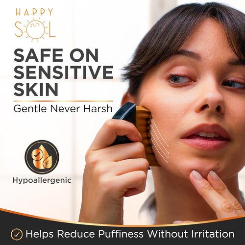 Happy Sol Lymphatic Contour Face Brush - Ergonomic Dry Brushing Tool for Puffiness & Glow | Compact Travel Size