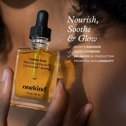 Onekind Golden State Anti Aging Botanical Face Oil with Rosehip Seed Oil, Sea Buckthorn Extract, Carrot Seed to Visibly Brighten, Firm, and Hydrate - Nourishing and Hydrating for Dry Skin