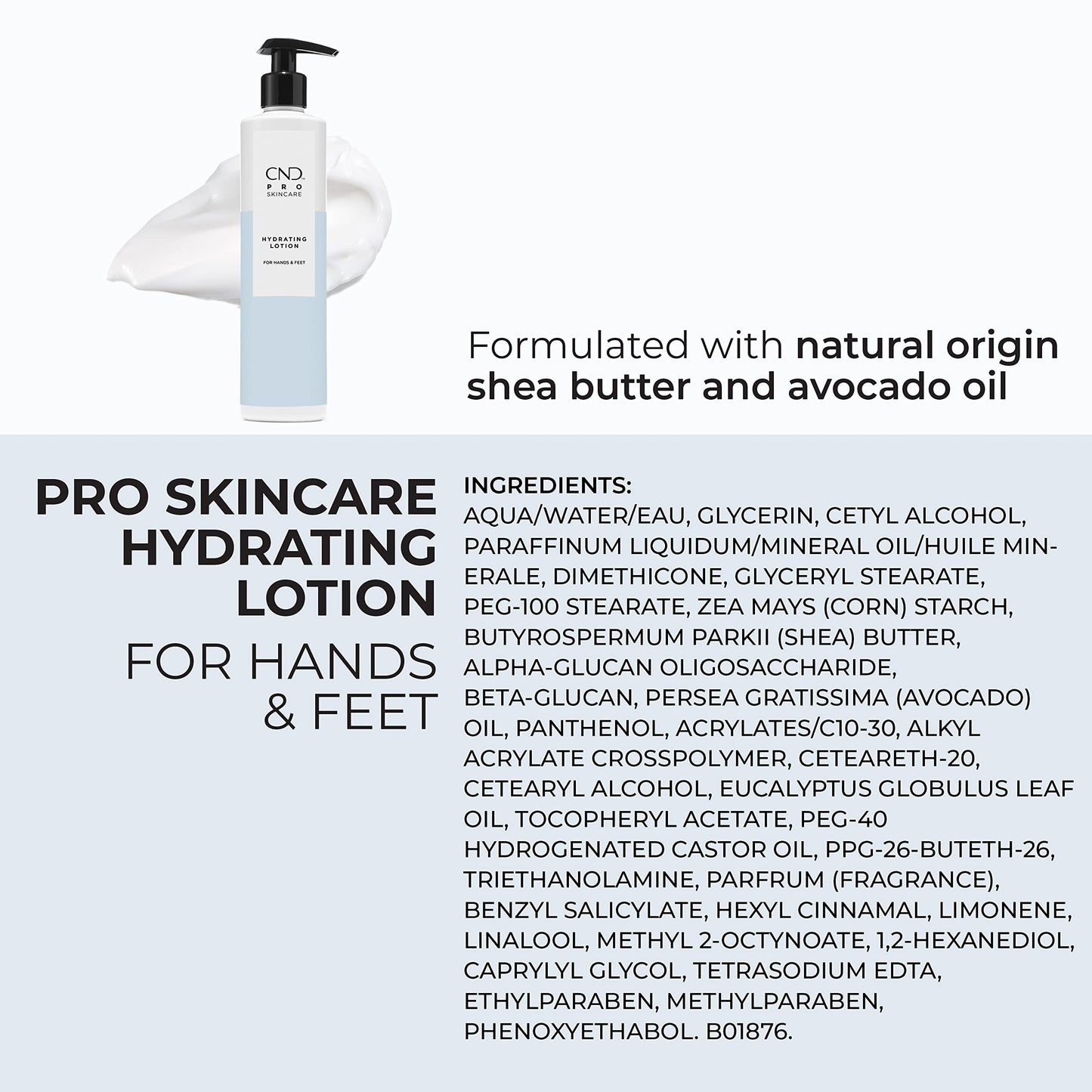 CND Pro Skincare Hydrating Lotion for Hands and Feet, Natural Origin Shea Butter and Avocado Oil Formula, 10.1 Fl Oz