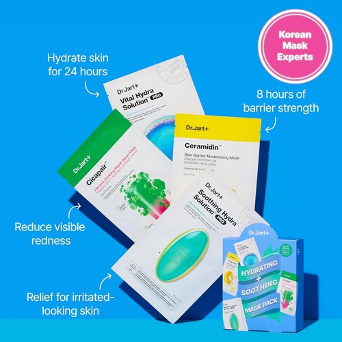 Dr.Jart+ Hydrating Face Mask Set - 4 Soothing Korean Masks for Glowing Skin