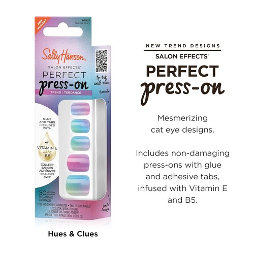 Sally Hansen Perfect Press-On Nails - Easy Application, Non-Damaging | Square Shape | 30 Nails, Glue & Tabs