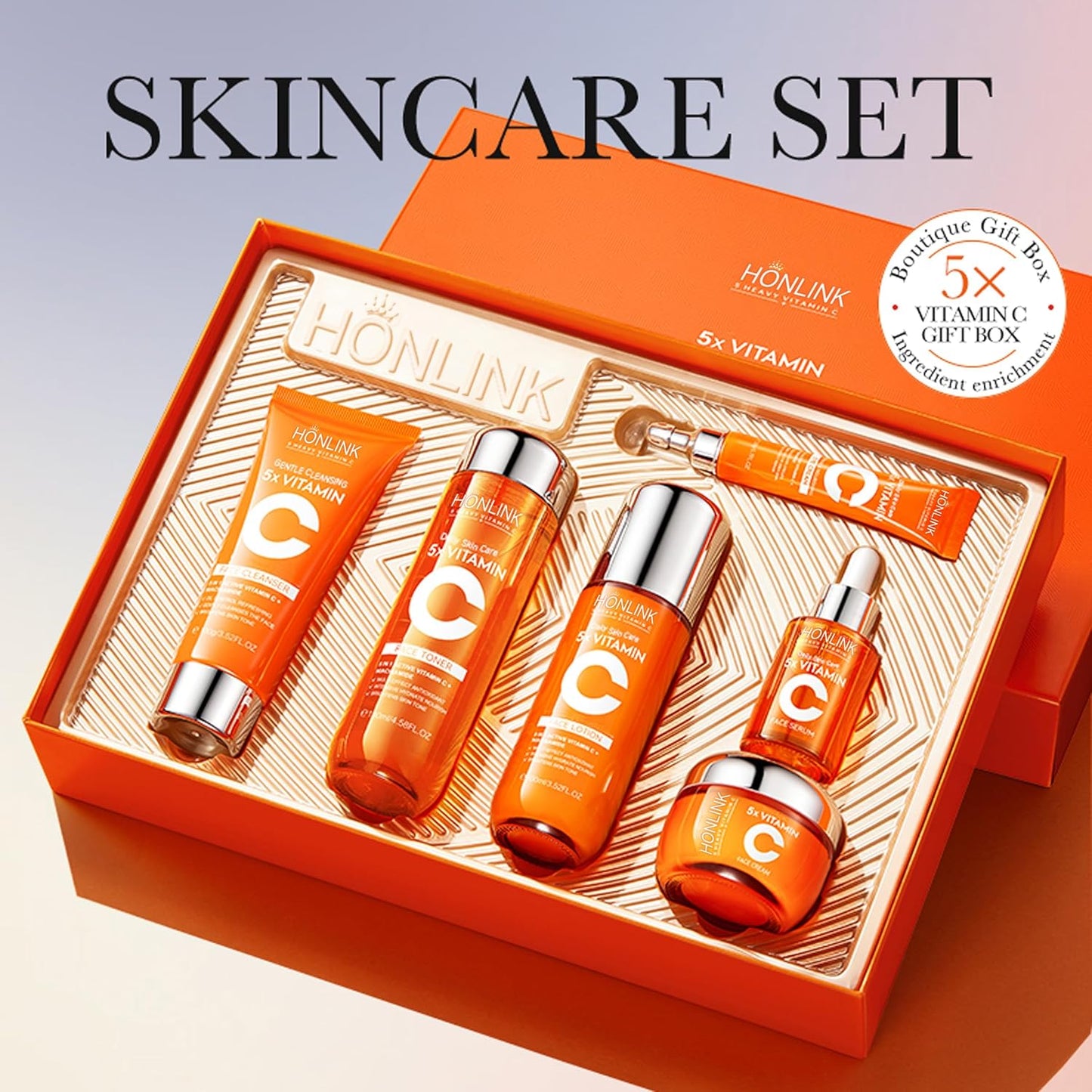 Skiennix 6-Piece Hydrating Skincare Set - Vitamin C & Niacinamide Face Care Kit | Perfect Valentine’s Day Gift for Women