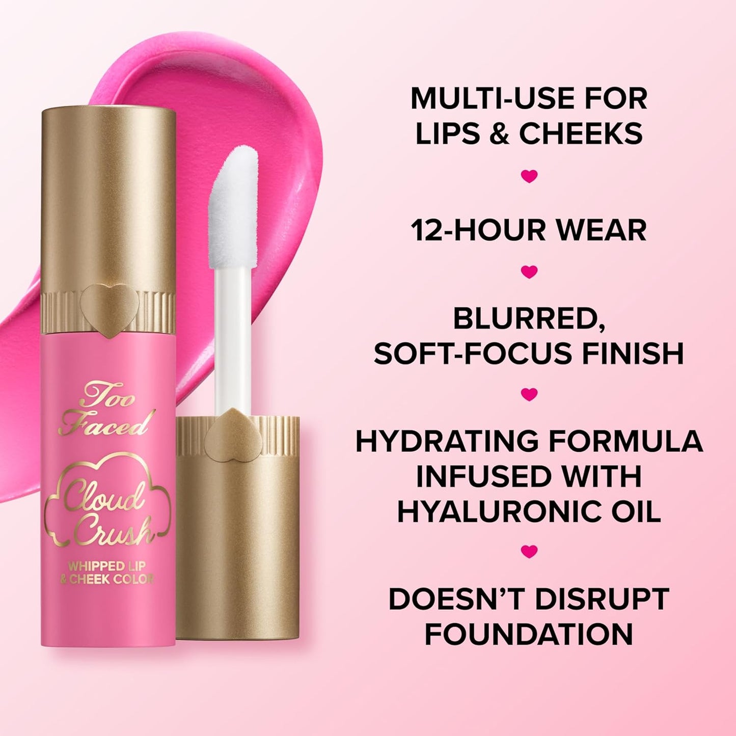 Too Faced Cloud Crush Whipped Lip & Cheek - Creamy Multi-Use Formula with Hyaluronic Oil for Longwear Flush
