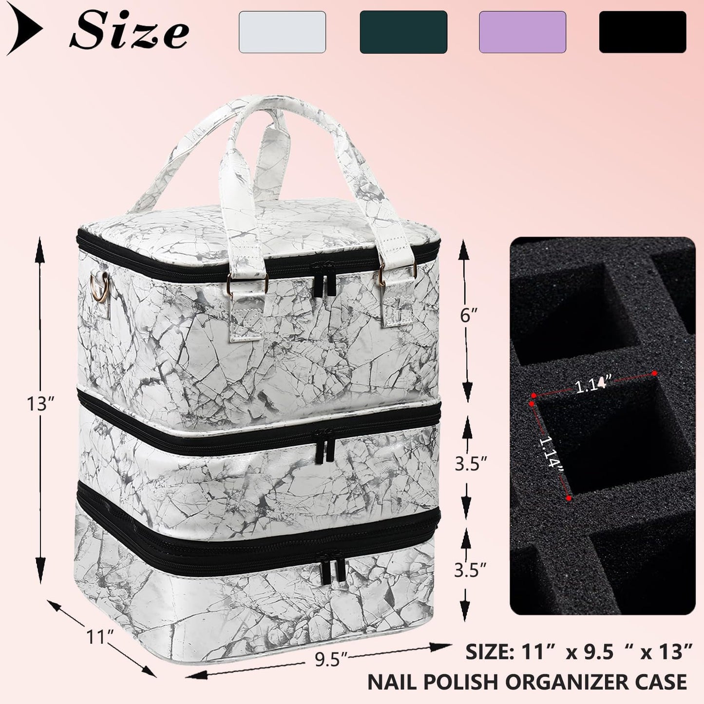 FCQQYWZ Large Nail Polish Organizer Case Hold 84+ Bottles Nail Polish & Nail Lamp, 3 Layers Nail Organizers and Storage for Nail Tech with Divider, Travel Carrying Case for Nail Polish Kit Set(White)