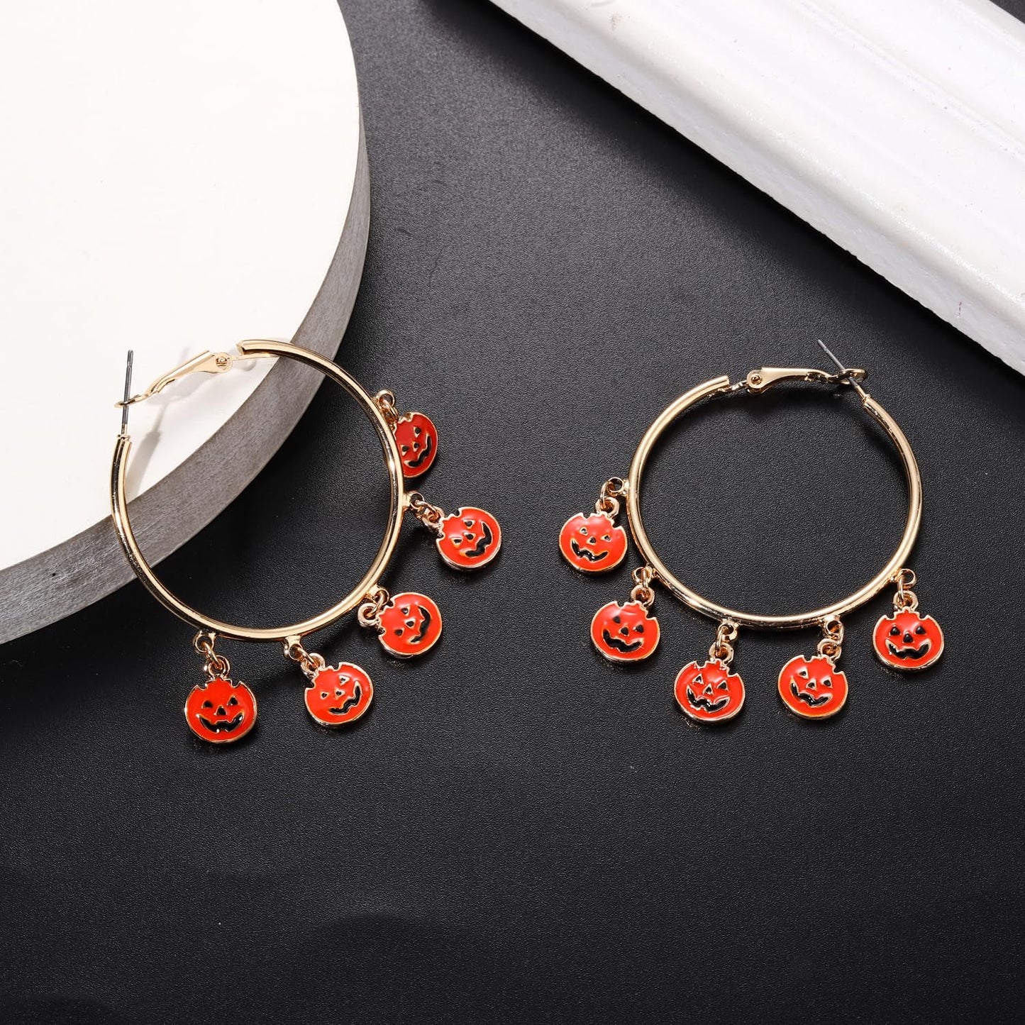 YAHPERN Halloween Thanksgiving Fall Christmas Earrings for Women Festive Holiday Hoop Earrings Costume Party Outfits Holiday Jewelry Gifts (Halloween Pumpkin)